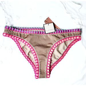 NWT PILYQ Platinum Solange Ferrarini Crochet Trim Bikini Bottom Sandstone Size L